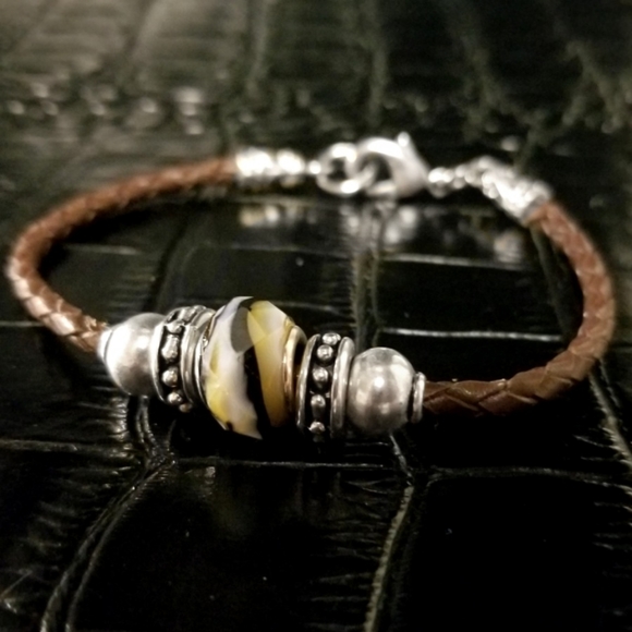 Glass & Silver Beaded Braided Bracelet - Picture 1 of 7